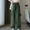 thumbnail image 2 of ABATAB Womens Cargo Pants Baggy High Waist Solid Color Pants Casual Drawstring Lightweight Trendy Streetwear Pants with Pockets, 2 of 6