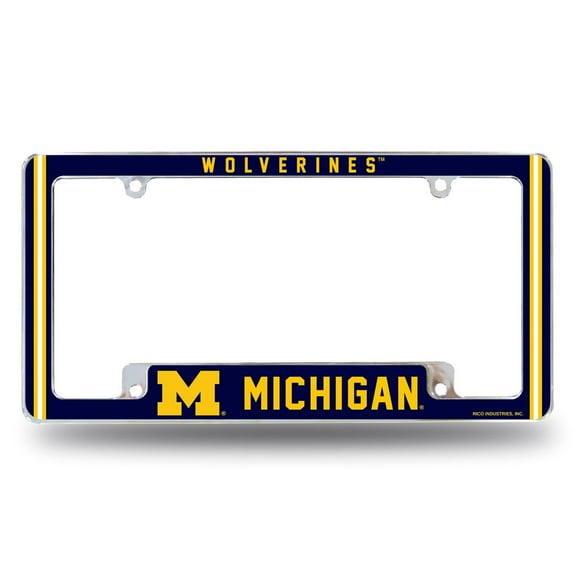 Michigan-Wolverine's Chrome Metal License Plate Frame with Full Frame Team Color Graphics