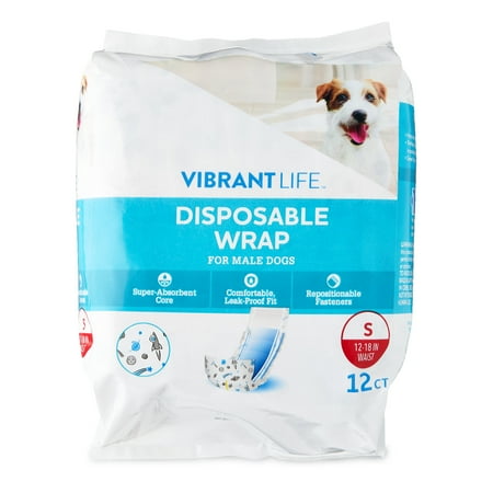 Vibrant Life Disposable Incontinence Protection Wraps for Male Dogs - SM - 12 Count
