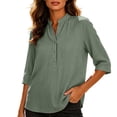 thumbnail image 5 of Tops for Women 3/4 Sleeve Collar Summer Casual Imitation Cotton Linen T-Shirt, 5 of 9