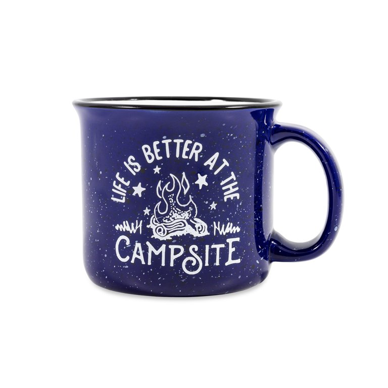 14oz Ceramic White Speckled Camping Mug