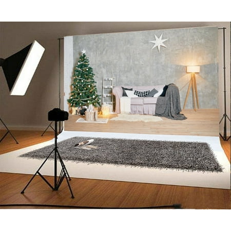 Image of MOHome 7x5ft Christmas Backdrop Photography Background Xmas Tree Decoration Sofa Wooden Floor New Year Festival Celebration Children Baby Kids Photos Video Studio Props