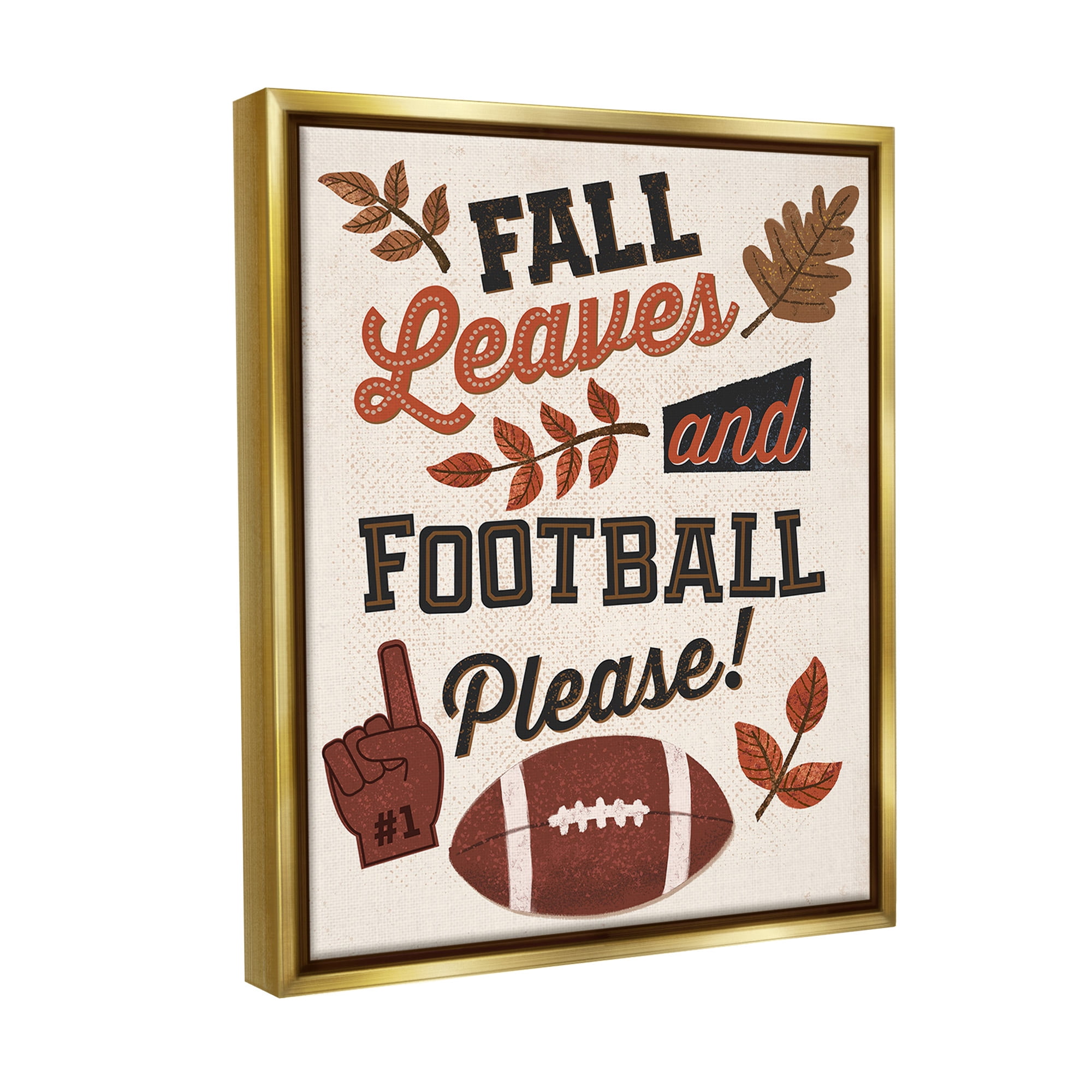 Stupell Industries Fall Leaves & Football Sports Painting Gold Floater Framed Canvas Art Print Wall Art, 25 x 31