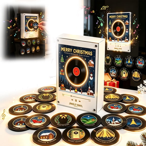 Christmas Magnetic Fridge Vinyl Music Box Set, 256MB 9PCS Christmas Vinyl Player Fridge Record NFC Magnetic Music Box Set, A
