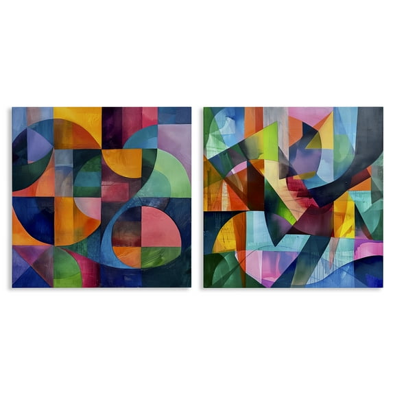 Stupell Industries Eye Catching Abstract Shapes Abstract Painting Wrapped Canvas Art Print Wall Art, 17 x 17, Set of 2