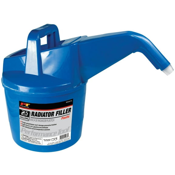 Performance Tool W54273 Plastic Radiator Filler - Chemical-Resistant, 2.5 Gallons, Blue