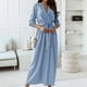 thumbnail image 2 of Vestido de falda con volantes ajustado en la cintura con cordones y temperamento de manga larga de Color sólido con cuello en V de primavera y otoño para mujer Pompotops  hdfakjf8615, 2 of 9