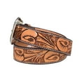 thumbnail image 5 of Resistance Men's Full-Grain Argentinian Leather Western Cowboy Belt with Floral Engraved Silver Buckle, 5 of 9