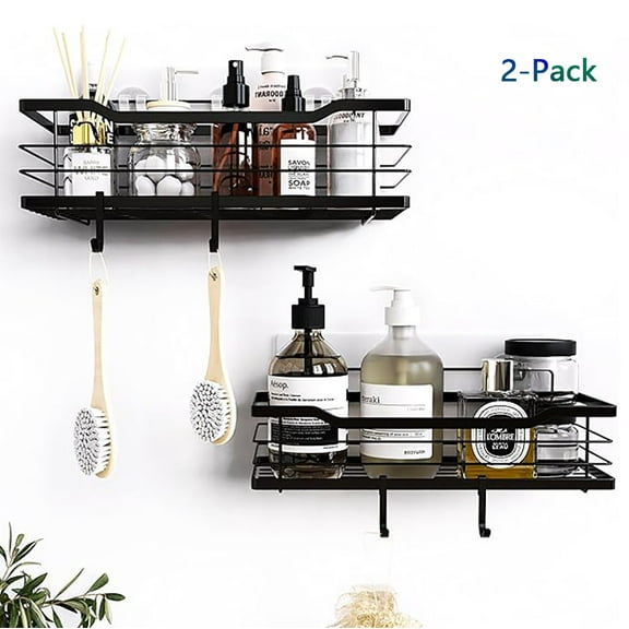 Shower Caddy Shelves, 2-Pack Rustproof Bathroom Organizer with Hooks, No Drill Storage Rack for Shower, Kitchen, Bathroom.