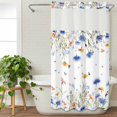 thumbnail image 3 of Spring Floral No Hook Shower Curtain Waterproof, Bathroom Curtains with Snap in Liners and See Through Top Window, Elegant Butterfly Summer Botanical Hotel Style Bathtub Curtains Shower 54"Wx78"L, 3 of 8