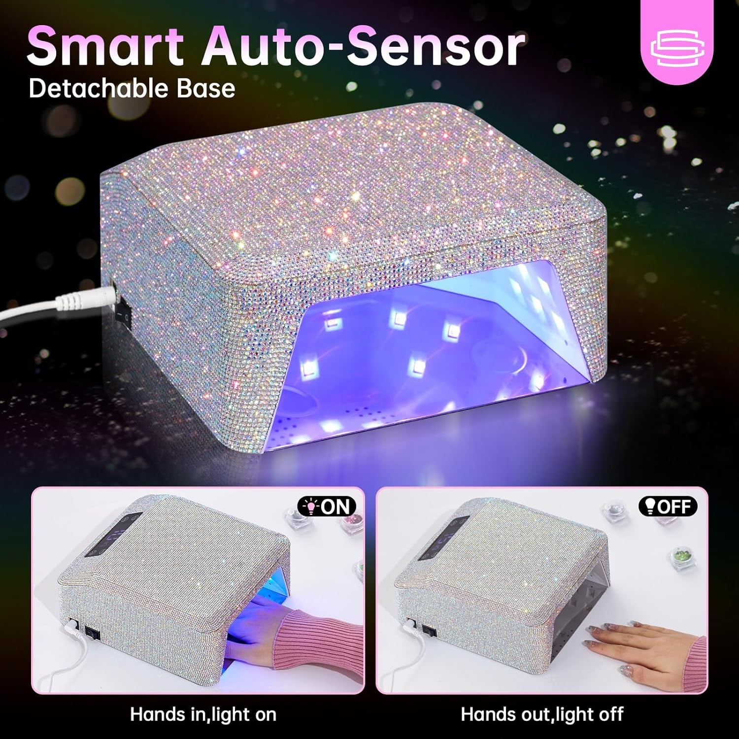 "UV LED Nail Lamp 96W Plug-in Nail Dryer Sparkly Gel Polish Light 4 Timer Setting Professional Quick Dry Curing Lamp with Display Auto Sensor for Salon & Home "