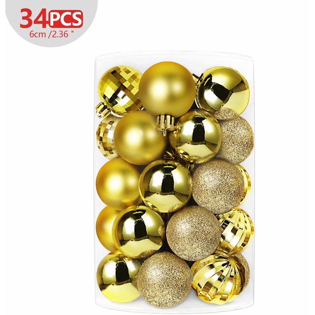 34 Christmas Balls Tree Decorations Christmas Decorations, Christmas Tree Decorations Balls With Pendants Tree Decorations Christmas Plastic Pvc 6cm 34 Pieces / Set, Gold