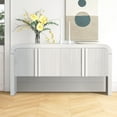 thumbnail image 2 of Striped Accent Cabinet with 4 Doors, Atumon Buffet Cabinet with Adjustable Shelves, Modern Accent Cabinet Furniture for Hallway Entryway Living Room, 63"L x 14.9"W x 31.8"H, White, 2 of 10