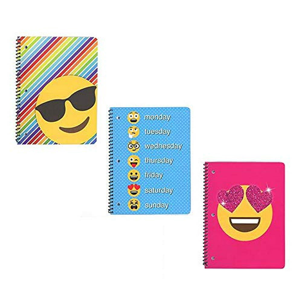 [3Pack] Emoji 10.5x8" 1 Subject Spiral Theme Notebooks with 70 Wide