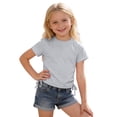 thumbnail image 3 of Tisuna Little Girls Summer T Shirt Solid Color Short Sleeve Crew Neck Tops Breathable Lightweight Girls Holiday School Playwear Shirts Size 5-6 Years Grey, 3 of 5