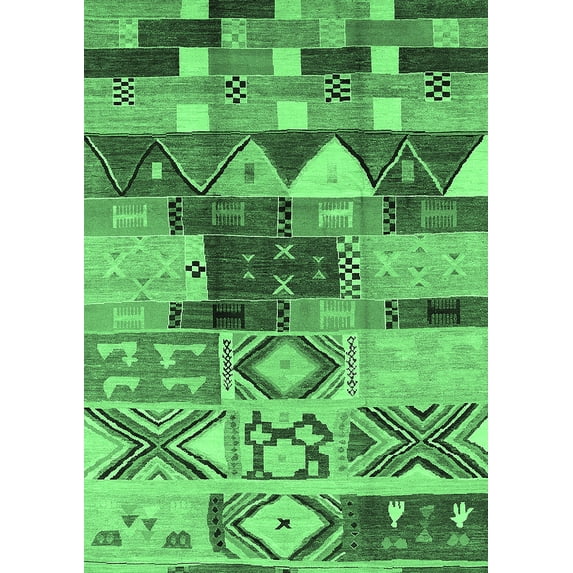 Ahgly Company Indoor Rectangle Oriental Emerald Green Industrial Area Rugs, 5' x 8'