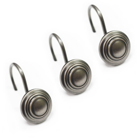 Excell Bullseye ShowerCurtain Hooks, 12Piece Hook Set, Brushed Nickel