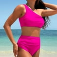 thumbnail image 4 of UTSJKR Two Piece Bikini Set for Women Plus Size Cutout One Shoulder High Waisted Bikini Bathing Suit Full Coverage Swimsuit Hot Pink XXL, 4 of 5