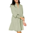 thumbnail image 2 of Long Sleeve Women V-Neck Solid Color Loose Dress, 2 of 5
