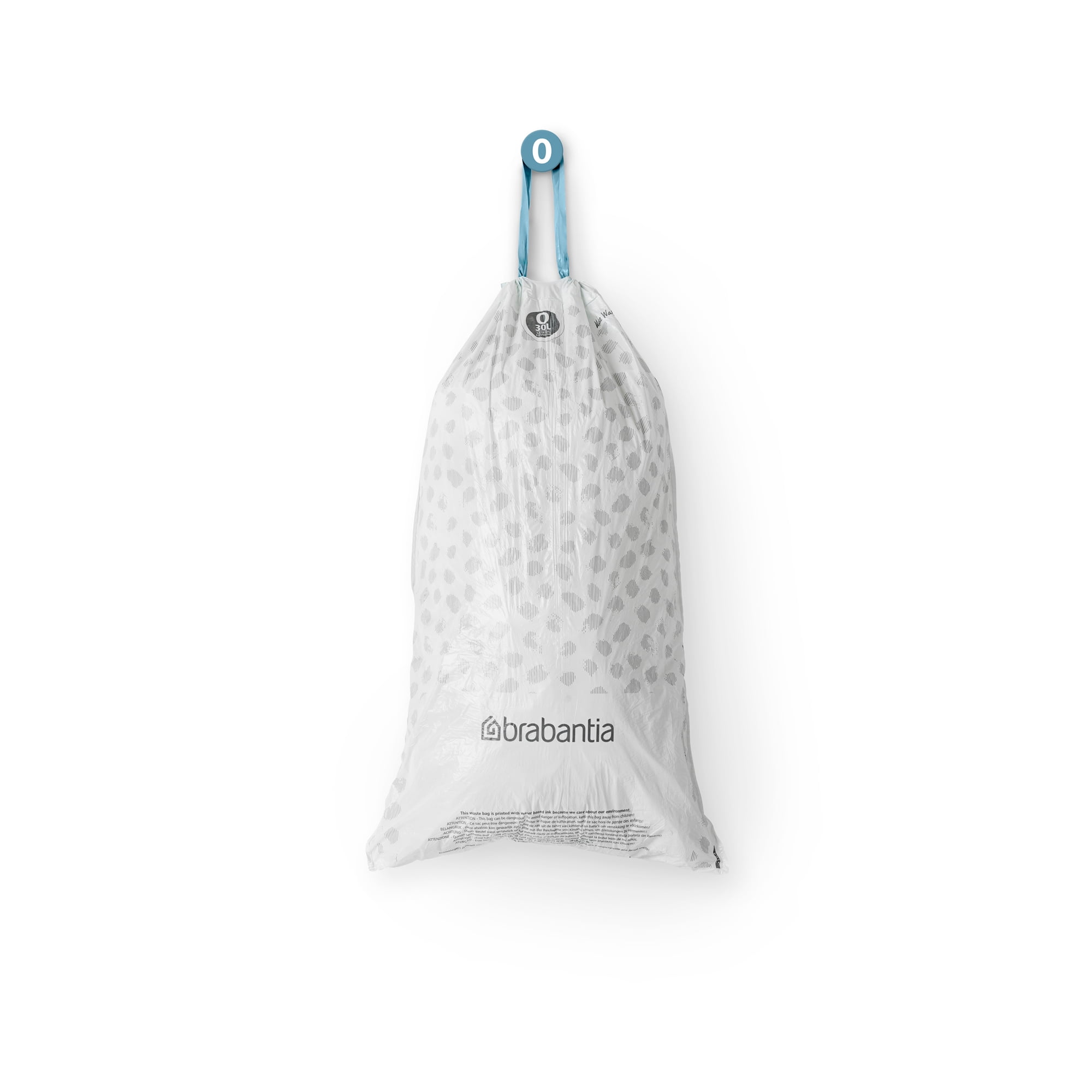 Brabantia PerfectFit Trash Bags with Drawstring Handles, Code O, 8 Gallon (30L), 120 Count