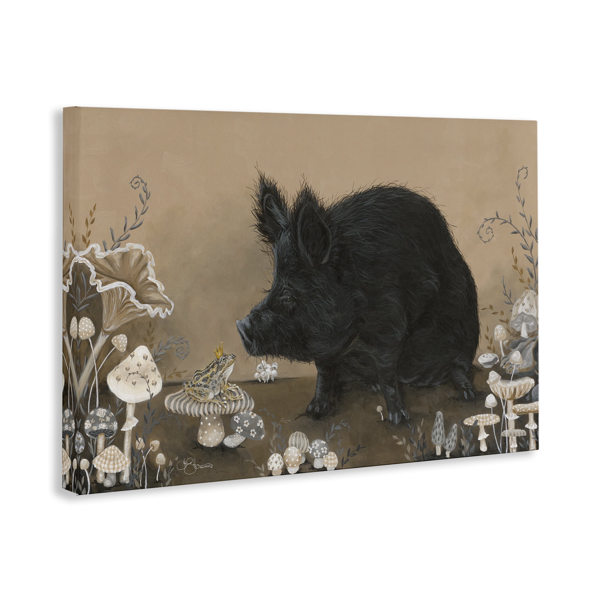 Stupell Industries Hog & Frog with Mushrooms Animals & Insects Painting Gallery Wrapped Canvas Art Print Wall Art, 36 x 24