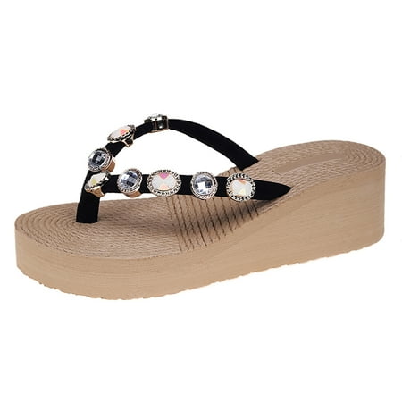 OJSFQUFP Womens Comfort Sandals Women Summer Slip On Casual Open Toe Platform Wedges Soft Bottom Breathable Slippers Shoes Sandals Room Slippers Black 40