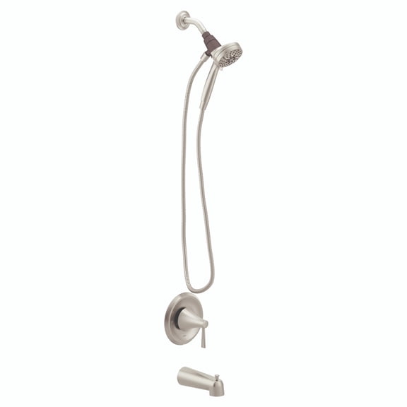 Moen Ronan Spot Resist Brushed Nickel Single-Handle Modern Tub and Shower Faucet with Round Handheld Rain Shower Spray Head Featuring Magnetix, Valve Included
