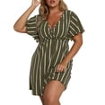 thumbnail image 1 of Outfmvch Robe Grande Taille pour Femmes Robe à Rayures Col en V Manches Courtes Ligne A Robes d'Automne pour Femmes, 1 of 9