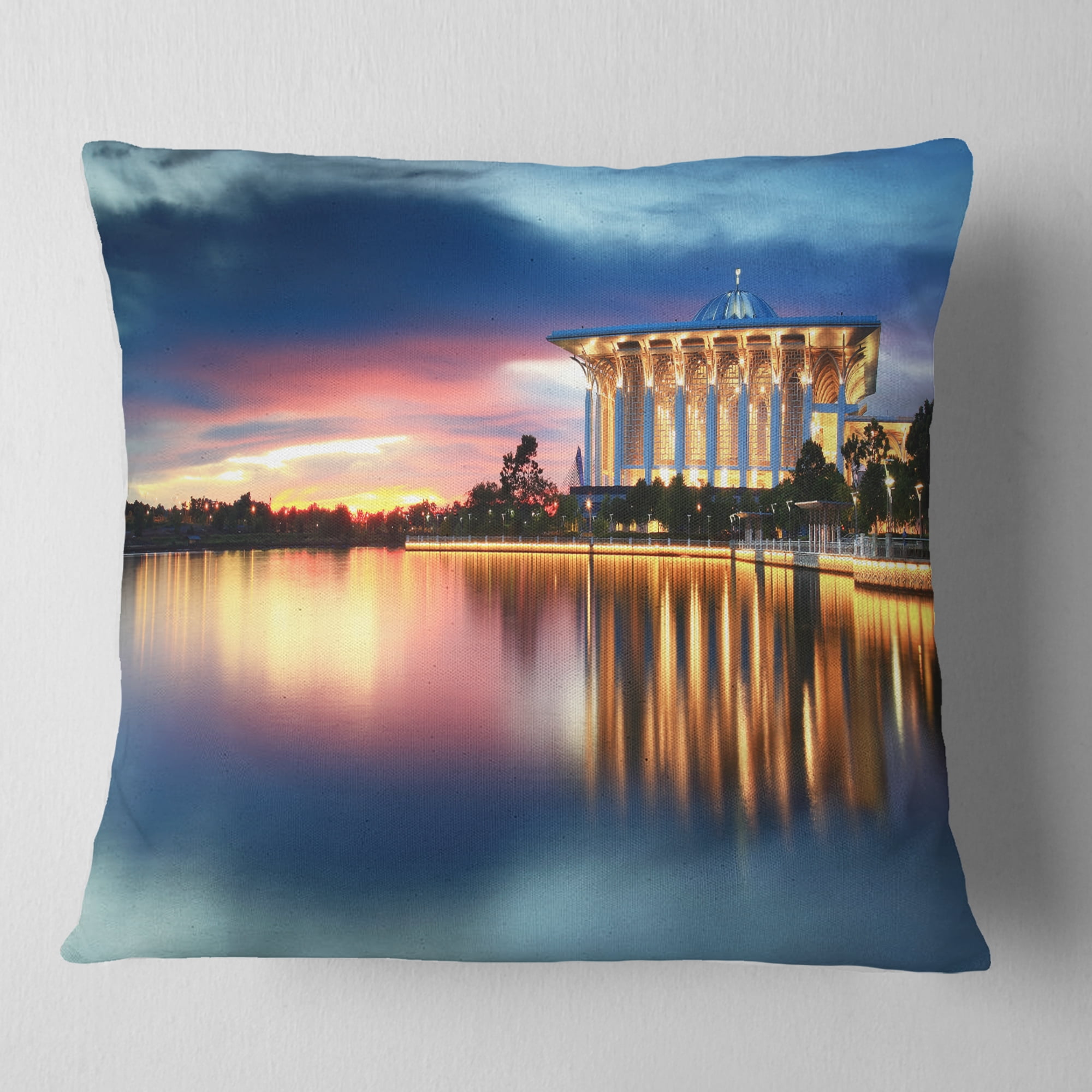 Designart Iron Mosque Malaysia Panorama - Seashore Photo Throw Pillow - 18x18