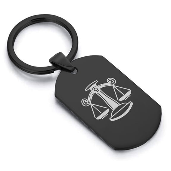Stainless Steel Libra Zodiac (Scales) Dog Tag Keychain Circle Ring