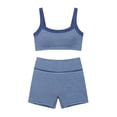 thumbnail image 5 of BODOAO Women's Workout Set 2 Piece Square Neck Striped Crop Tank Top High Waisted Biker Shorts Athletic Yoga Gym Fitness Outfit Stretchy Activewear Summer Training Clothes Dark Blue S, 5 of 5