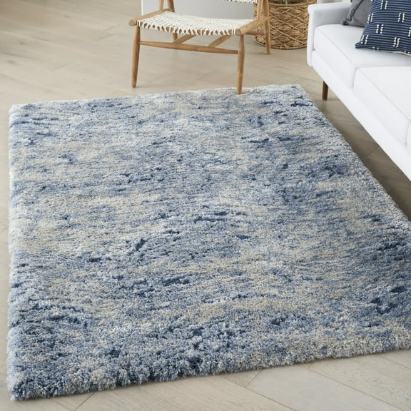 Nourison Luxurious Shag Abstract Modern Light Blue 5'3" x 7'3" Area Rug, Plush, Bedroom, Kitchen, Living Room, (5' x 8')