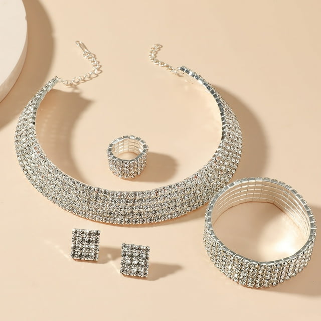 Pendientes de diamantes de imitación para mujer Conjunto de pendientes de collar de gota de agua Accesorios de plata Wmkox8yi sjalhkljlk4870