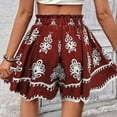 thumbnail image 5 of Flowy Boho Shorts for Women Summer Trendy Printed Beach Casual Wide Leg Elastic Waist Short Pants (S, Red), 5 of 7
