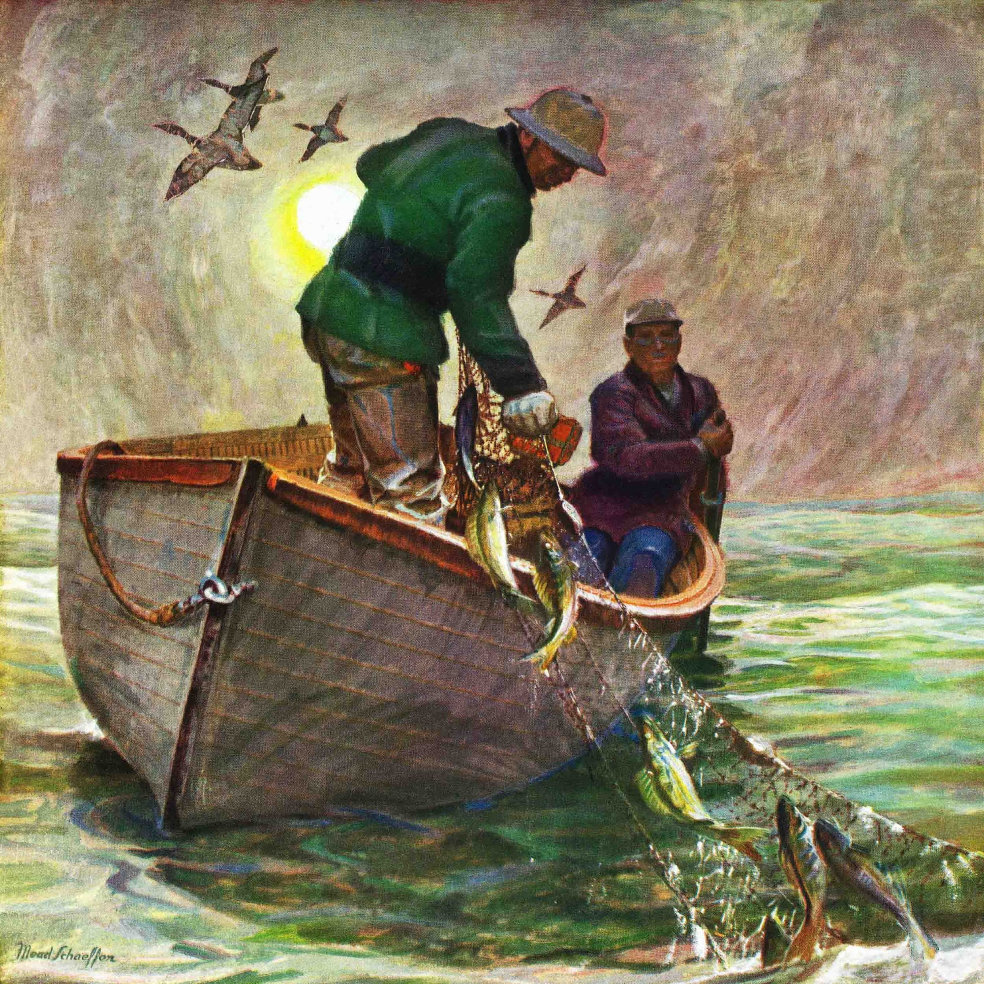 Fishing with Nets by Mead Schaeffer Painting Print on Canvas