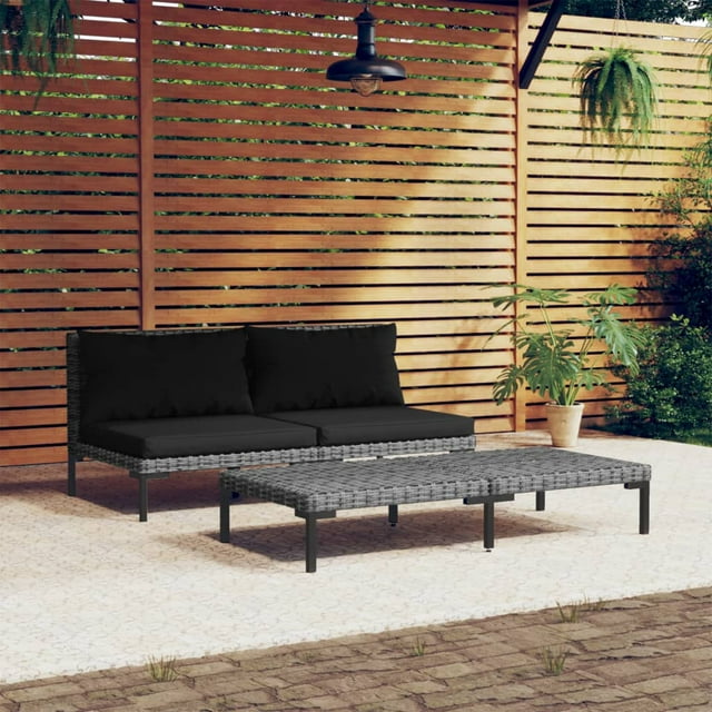 vidaXL Ensemble de Salon de Jardin 3 Pcs Gris Foncé Demi-Rond en Rotin Poly