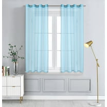 WPM Modern Blue Solid Print Geometric Grommet Sheer Curtai, 54” x 45” (2 Panels)