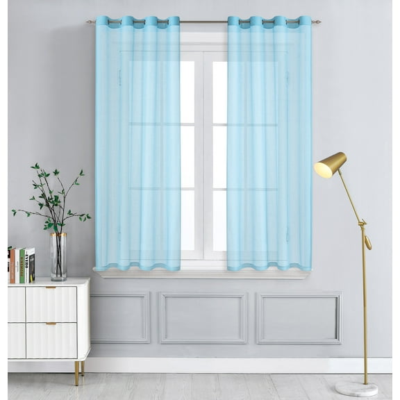 WPM Modern Blue Solid Print Geometric Grommet Sheer Curtai, 54” x 45” (2 Panels)