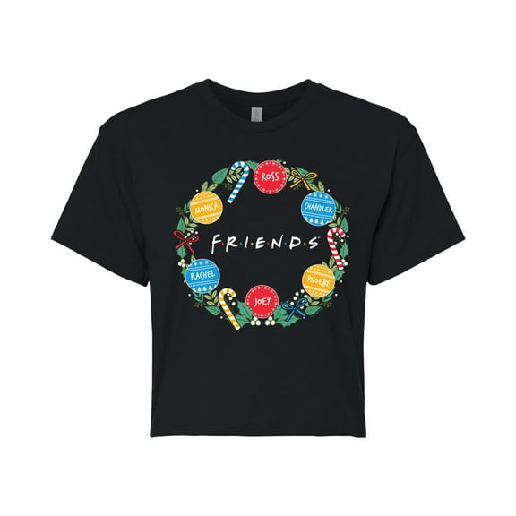 Friends - Wreath - Juniors Cropped Cotton Blend T-Shirt