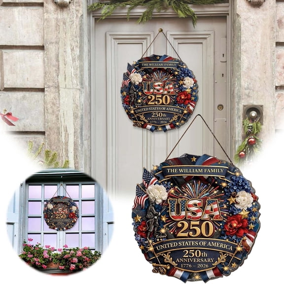 USA Patriotic Door Sign Wooden Independence Day Door Wreath 250th Anniversary Hanging Ornament For Front Door Home Decor