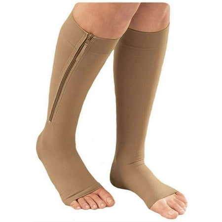 1 Pair of Zipper Compression Medical Leg Calf Swelling Open Toe Socks ...