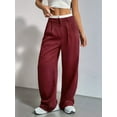 thumbnail image 6 of Women'S Striped Pants Color Block High Waisted Wide Leg Casual Work Office Long Trousers Wine Red L, 6 of 9