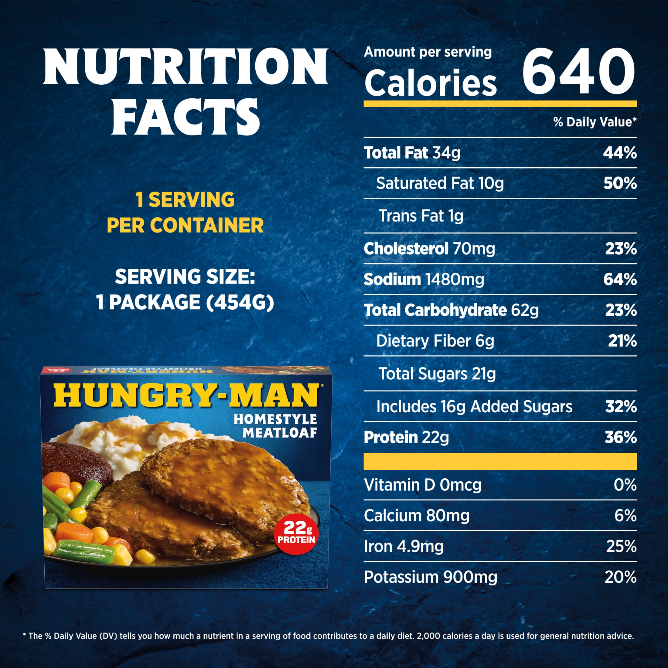 Hungry-Man Home-Style Meatloaf, 22g of Protein, 6g of Fiber, Frozen Meal, 16 oz