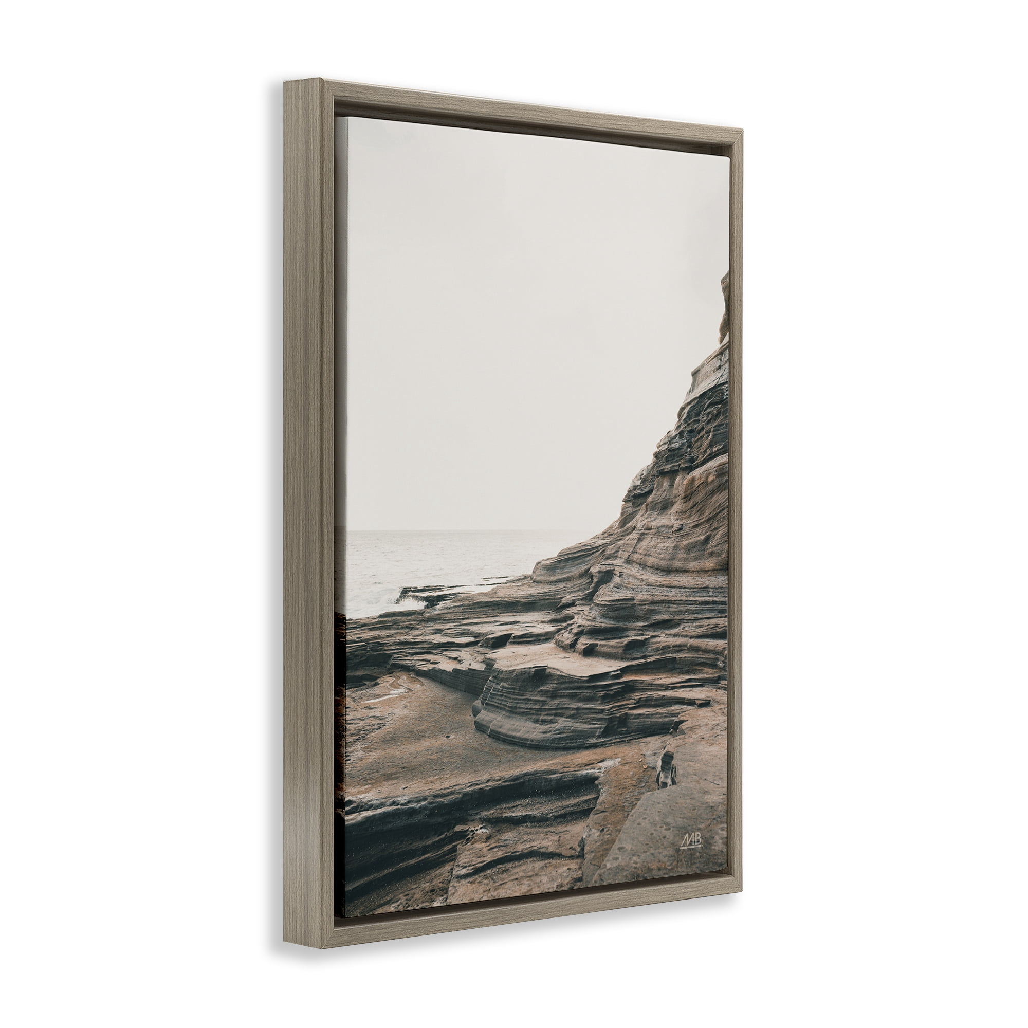 Stupell Industries Rocky Hawaiian Shore Landscape & Nature Photography Brown Floater Framed Canvas Art Print Wall Art, 21 x 31