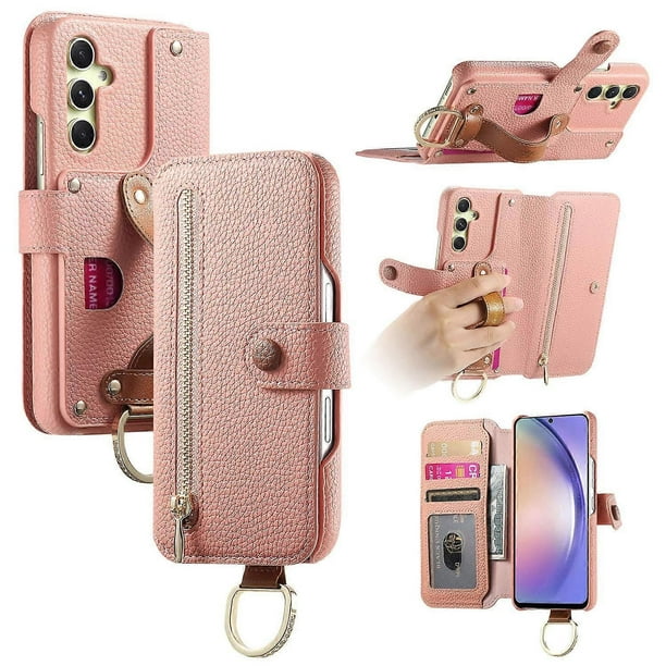 For Samsung Galaxy A05s 4G Case RFID Blocking Zipper Wallet PU Leather Mobile Cover - Pink