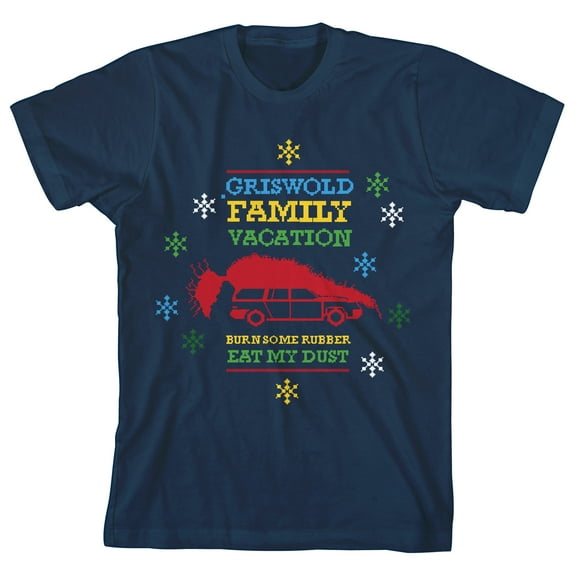 National Lampoon's Christmas Vacation Griswold Family Vacation Burn Some Rubber Verbiage Youth Navy Blue Graphic Tee-Medium