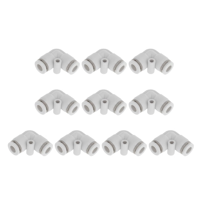 Conectores de aire de 90 grados de dos vías Unique Bargains, 1/4", 10 piezas, tono blanco y plateado