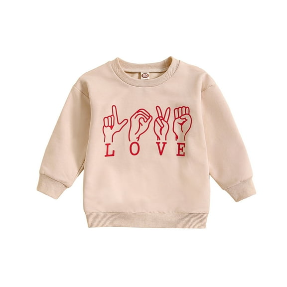 Uuszgmr Toddler T Shirts Baby Boys Girls Valentine'S Day Letter Print Long Sleeve Tops Kids Clothes Beige,Size:18-24 Months