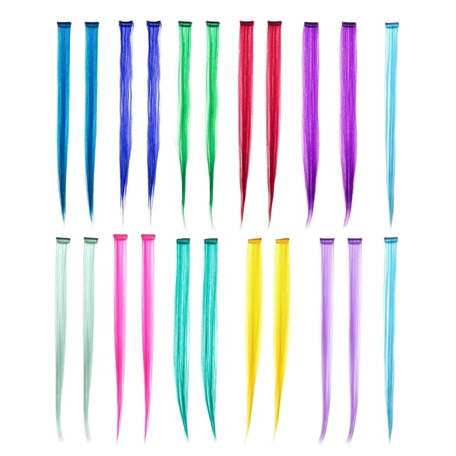 SWACC 22 piezas de colores destacados para fiestas, extensiones de cabello con clip, multicolores, postizos sintéticos (11 colores, 22 piezas en juego, rectos)