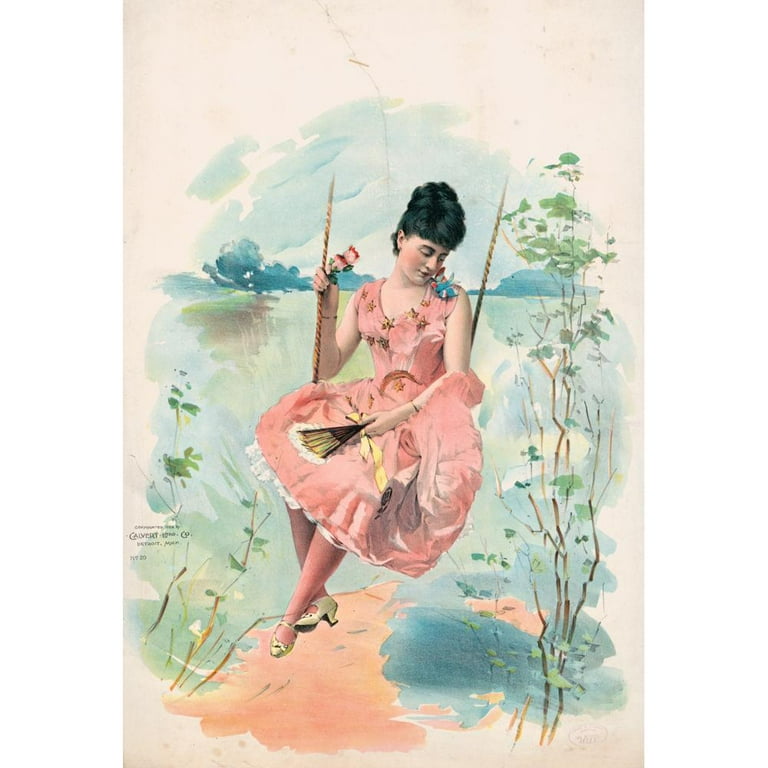 Calvert Litho. Co 11x14 Gold Ornate Wood Frame and Double Matted Museum Art  Print Titled - Woman Wearing a Pink Dress with Gold Stars Sitting on a  Swing (1892) - Walmart.com